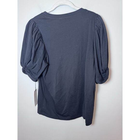 7 For All Mankind Black Puff Sleeve V Neck Top Large NWT - Picture 3 of 10